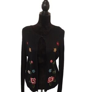 Joseph A. Black Beaded Cardigan Size Large